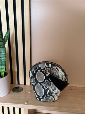 Snake Print Dome Crossbody Bag - Black, Cream, Brown